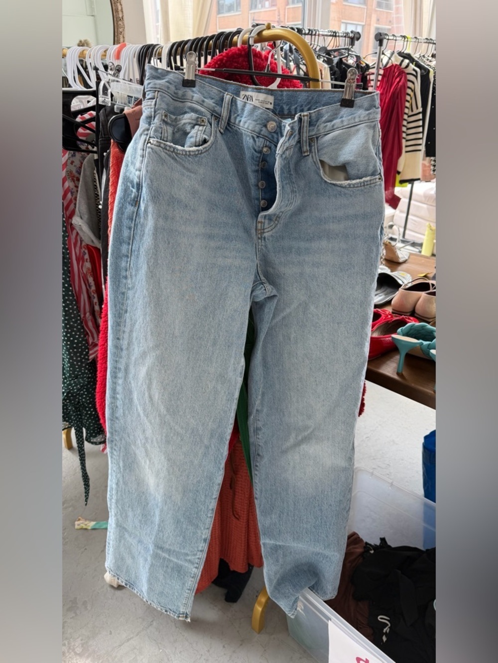 Zara Light Wash Button-Fly Straight Jeans